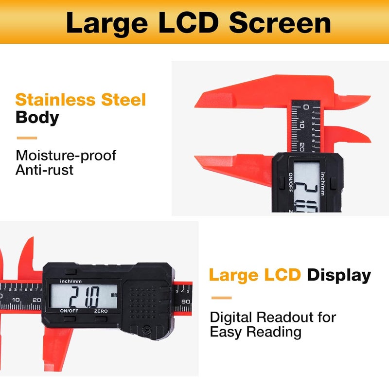 UNIPEC 6" Digital Caliper – Measuring Tool with LCD Display, Inch/MM Conversion, Auto-Off, Accurate ABS Body Electronic Caliper for DIY, Woodworking, Metal & Crafts - Image 3
